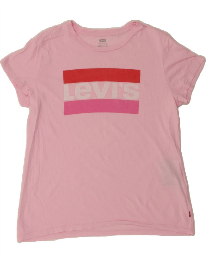 LEVI'S Womens Graphic T-Shirt Top UK 14 Medium Pink Cotton Vintage Levi's and Second-Hand Levi's from Messina Hembry 