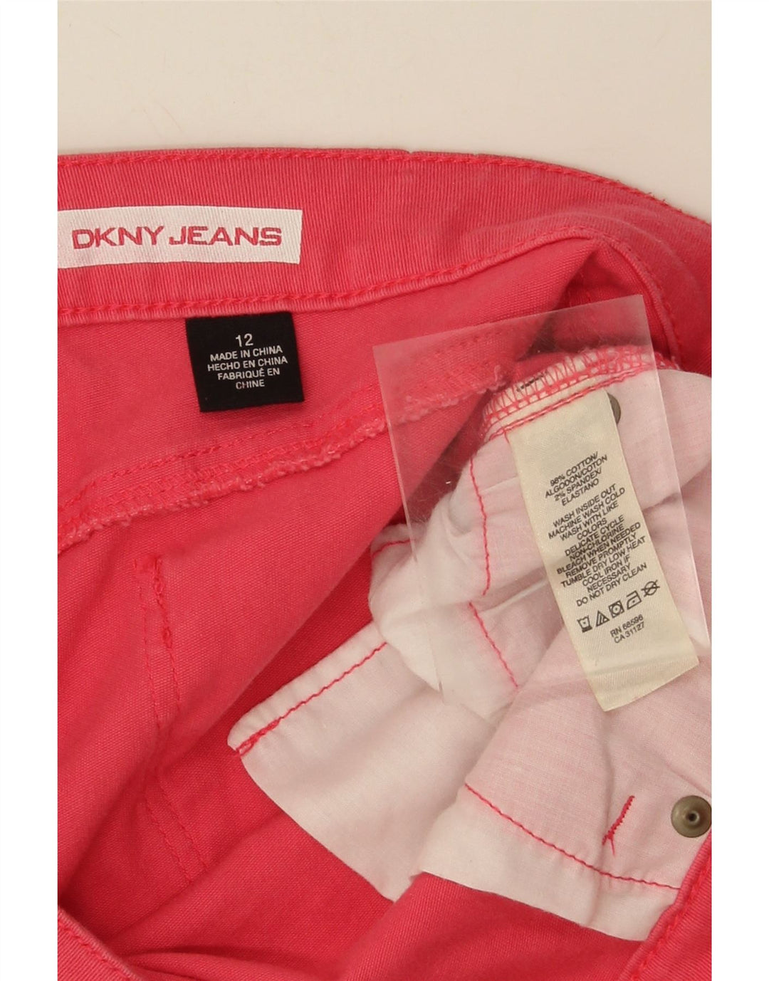 DKNY Womens Denim Shorts US 12 Large W34  Pink Cotton Vintage Dkny and Second-Hand Dkny from Messina Hembry 
