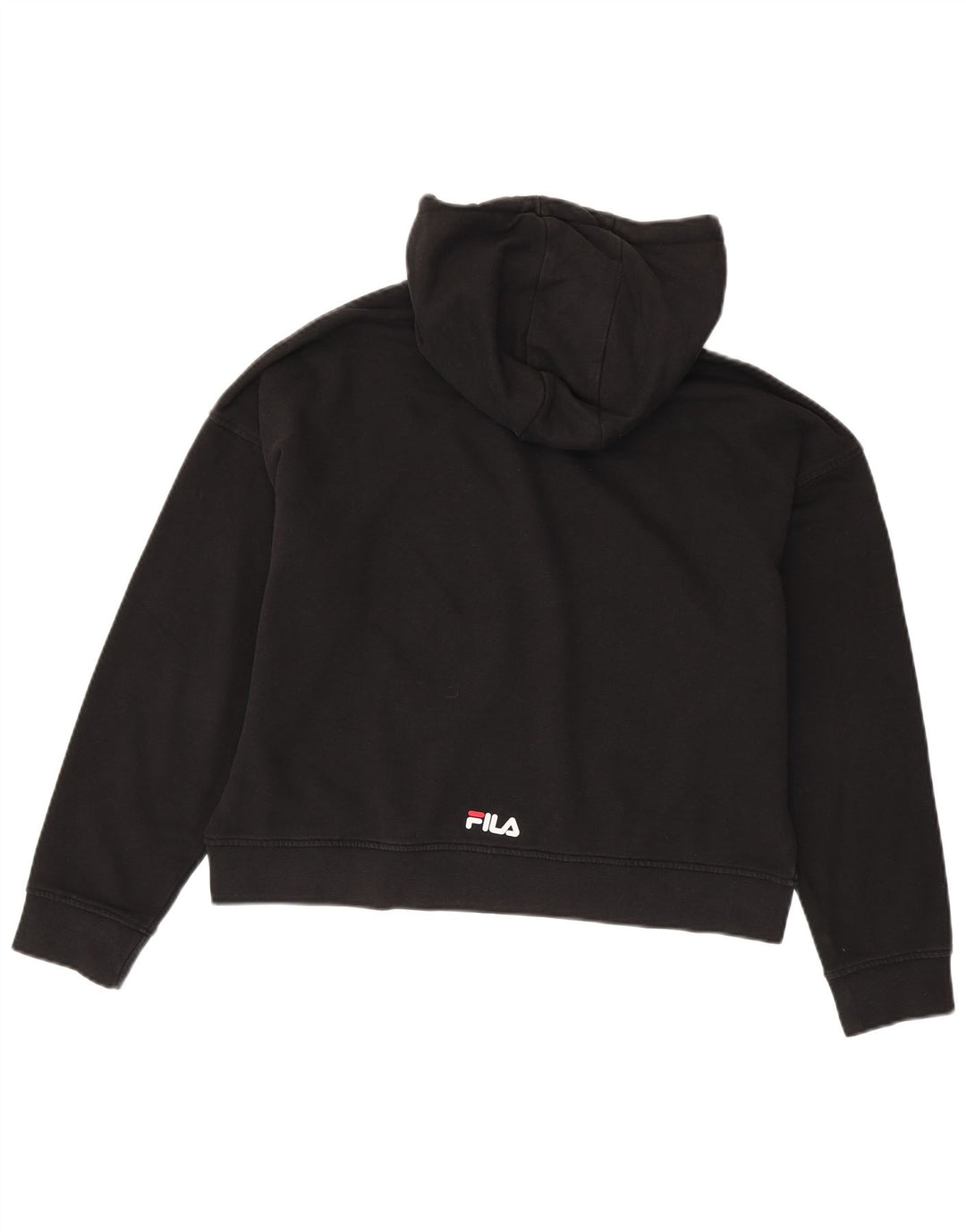 FILA Womens Oversized Graphic Crop Hoodie Jumper UK 14 Medium Black Vintage Fila and Second-Hand Fila from Messina Hembry 