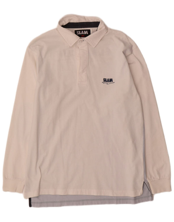 Slam Mens Graphic Long Sleeve Polo Shirt Medium White Colourblock Cotton