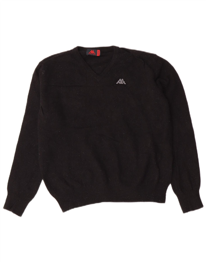 Kappa Womens V-Neck Jumper Sweater UK 14 Medium Black Lambswool