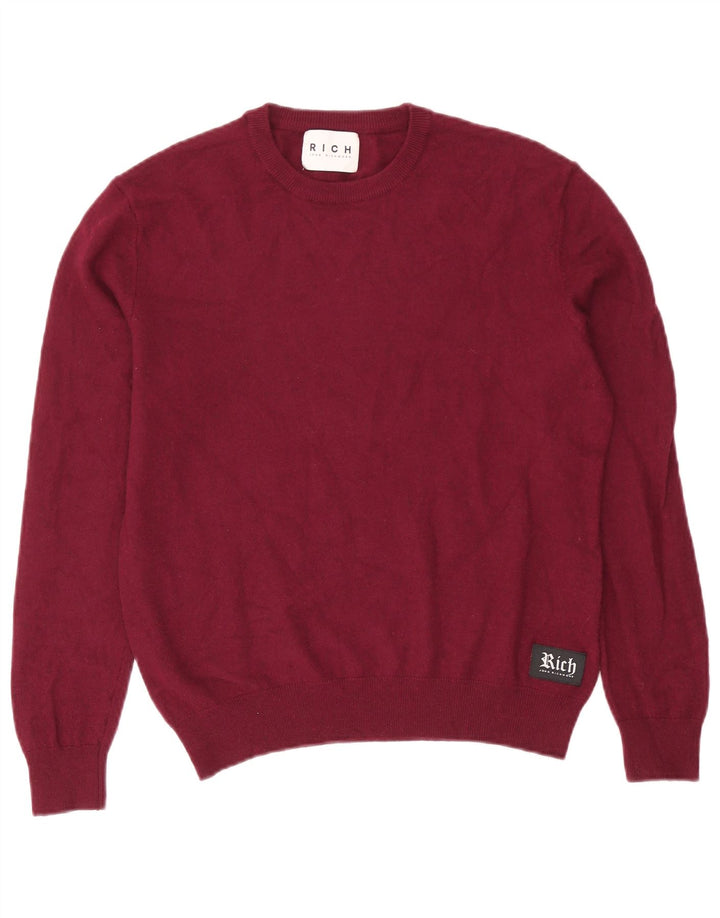 Richmond Mens Crew Neck Jumper Sweater XL Burgundy Wool