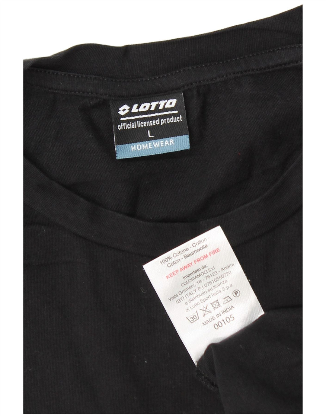 Lotto Mens T-Shirt Top Large Black Cotton