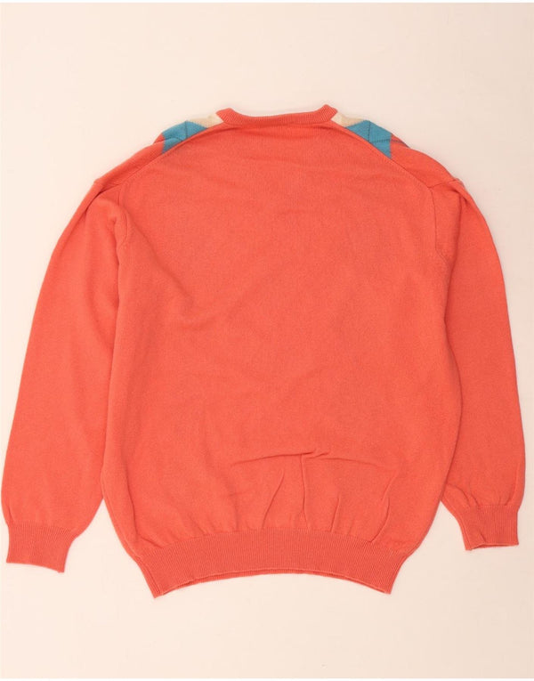 LYLE & SCOTT Mens V-Neck Jumper Sweater XL Orange Argyle/Diamond