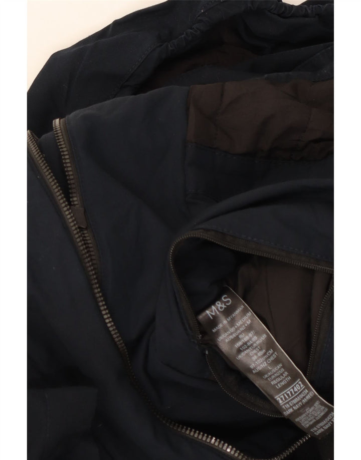 Marks & Spencer Mens Hooded Utility Jacket UK 38 Medium Navy Blue Cotton