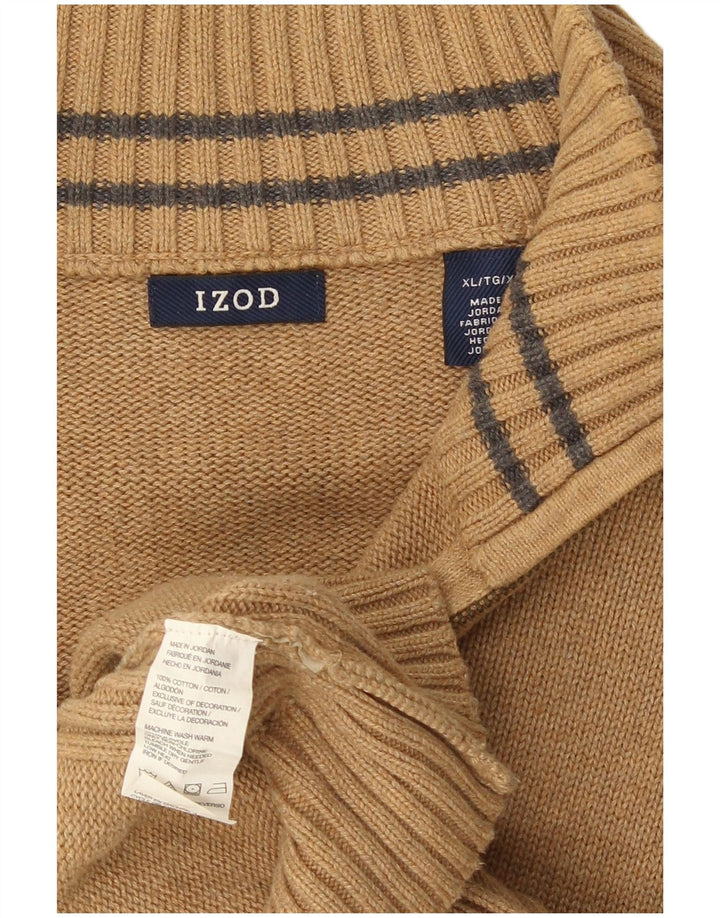 Izod Mens Zip Neck Jumper Sweater XL Beige Cotton