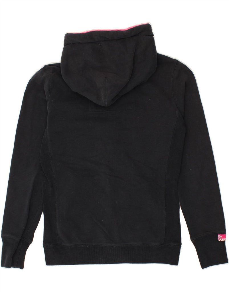 SUPERDRY Womens Graphic Zip Hoodie Sweater UK 10 Small Black Cotton | Vintage Superdry | Thrift | Second-Hand Superdry | Used Clothing | Messina Hembry 