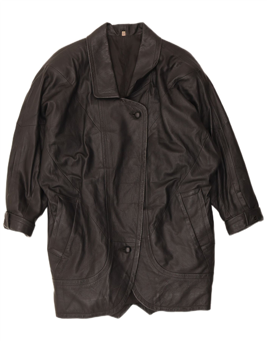 VINTAGE Womens Oversized Leather Coat EU 38 Medium Black Leather