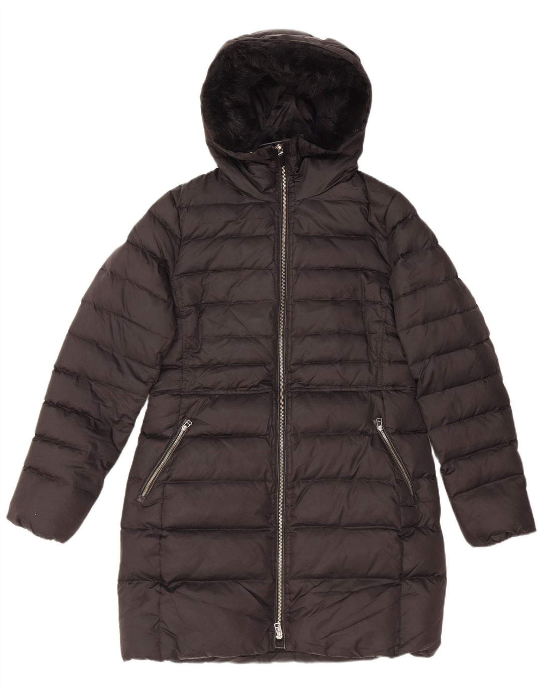 MASSIMO DUTTI Womens Hooded Padded Coat UK 16 Large Black Polyester