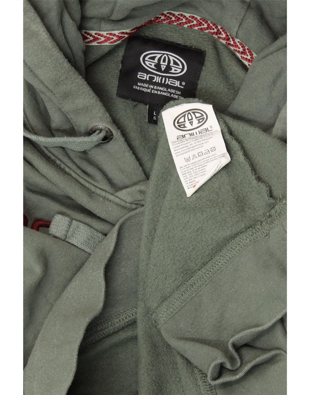 ANIMAL Mens Graphic Hoodie Jumper Large Green Cotton