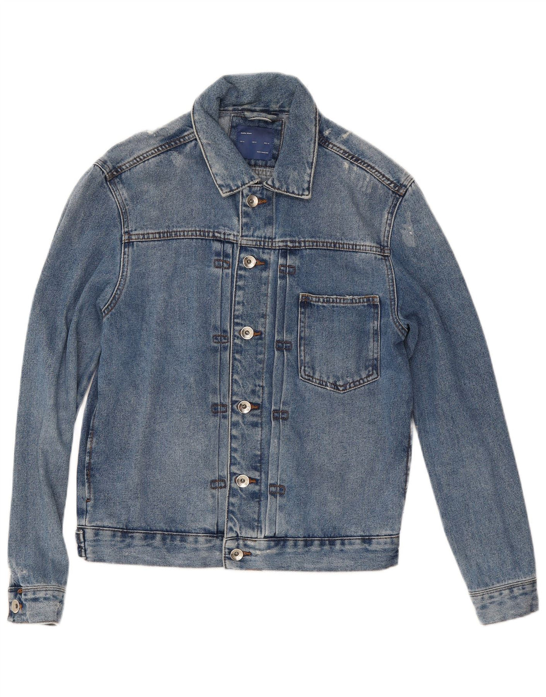 Zara Mens Distressed Denim Jacket UK 38 Medium Blue Cotton