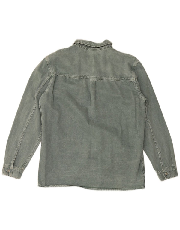 Zara Mens Relaxed Fit Denim Shirt XL Green Cotton