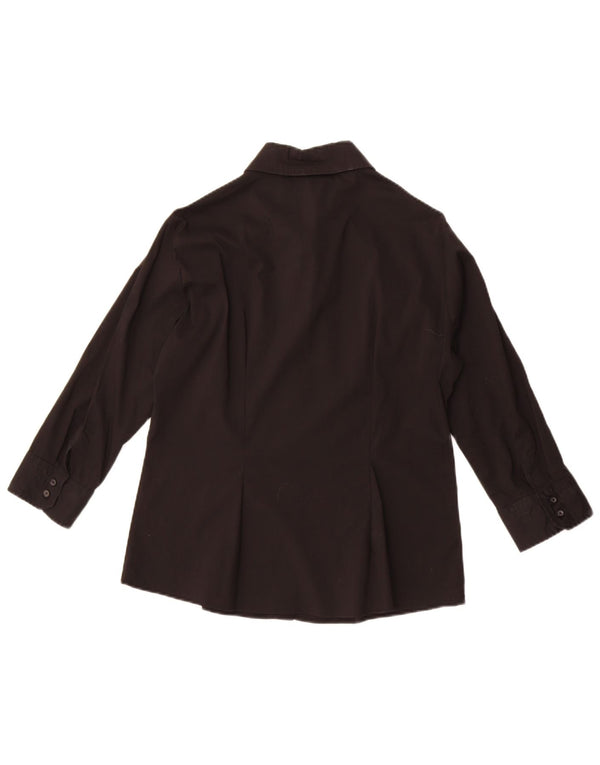 Zara Womens 3/4 Sleeve Shirt Blouse UK 18 XL Black Cotton