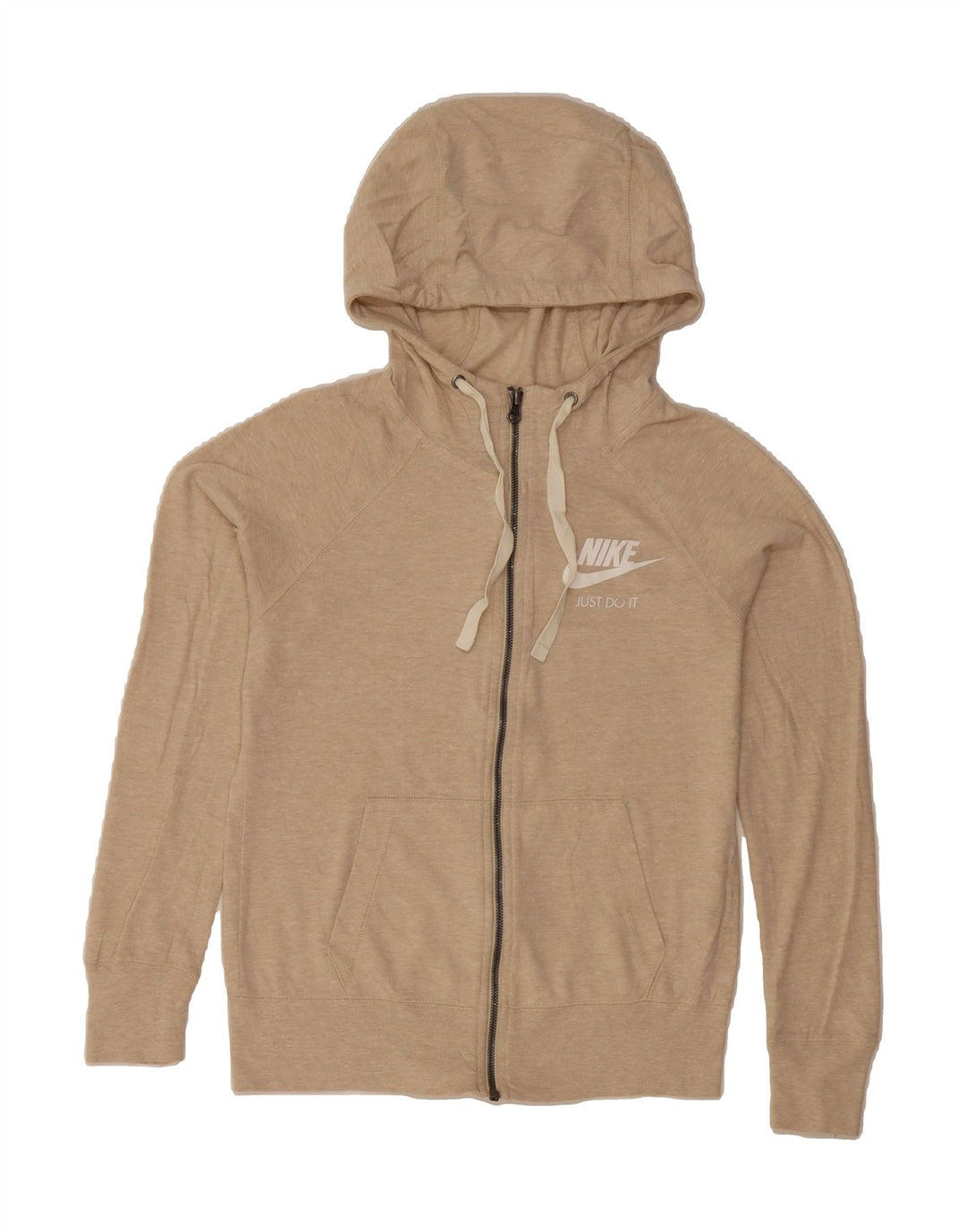 NIKE Womens Zip Hoodie Sweater UK 10 Small Beige Cotton Vintage Nike and Second-Hand Nike from Messina Hembry 