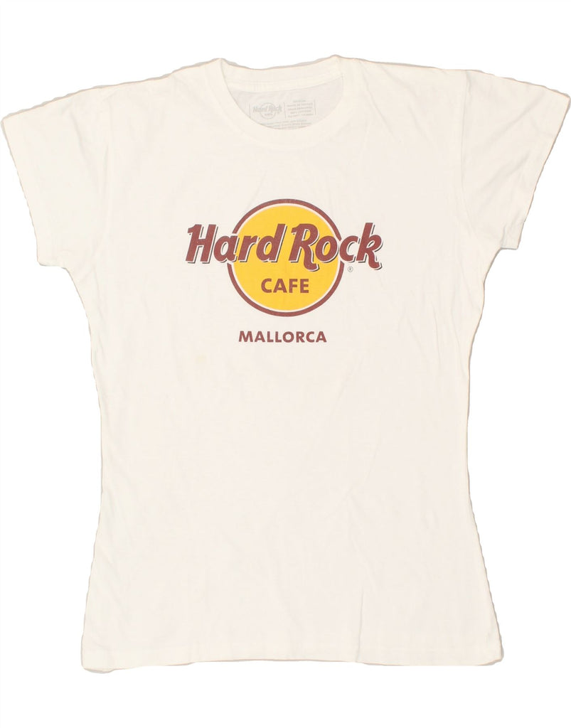 HARD ROCK CAFE Womens Mallorca Graphic T-Shirt Top UK 12 Medium White | Vintage Hard Rock Cafe | Thrift | Second-Hand Hard Rock Cafe | Used Clothing | Messina Hembry 