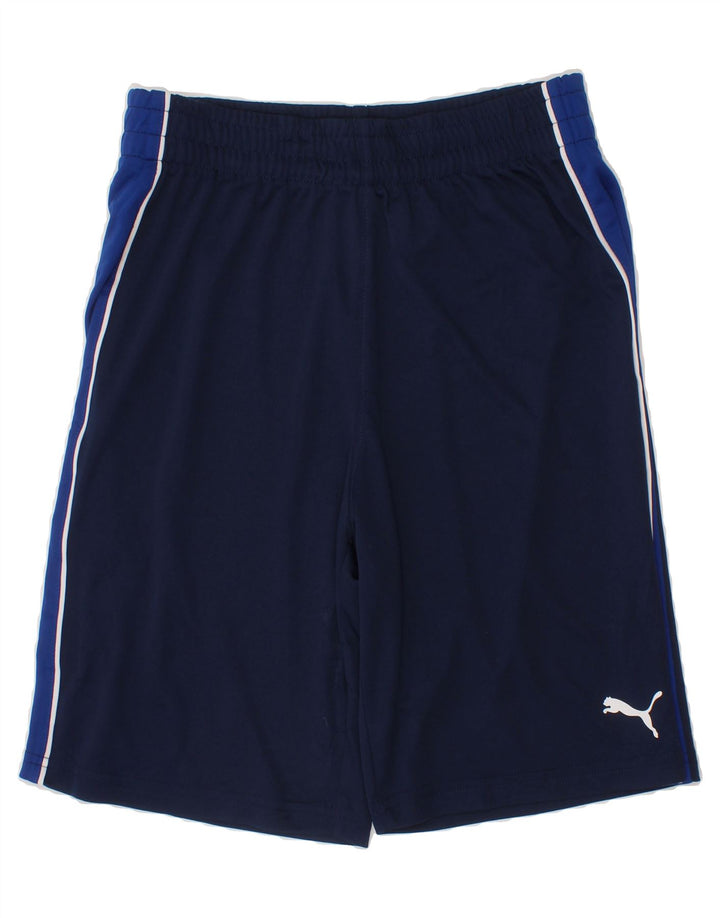 PUMA Boys Sport Shorts 10-11 Years Medium  Navy Blue Colourblock Polyester Vintage Puma and Second-Hand Puma from Messina Hembry 