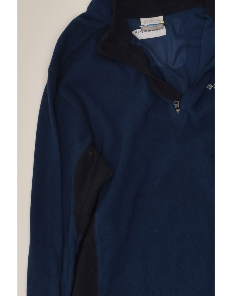 COLUMBIA Mens Zip Neck Fleece Jumper Large Navy Blue Colourblock Polyester | Vintage Columbia | Thrift | Second-Hand Columbia | Used Clothing | Messina Hembry 