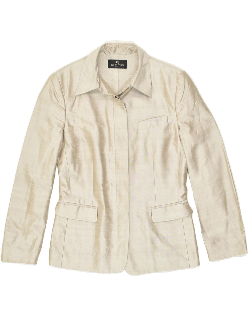 ETRO Womens Bomber Jacket IT 42 Medium Silver Silk | Vintage Etro | Thrift | Second-Hand Etro | Used Clothing | Messina Hembry 