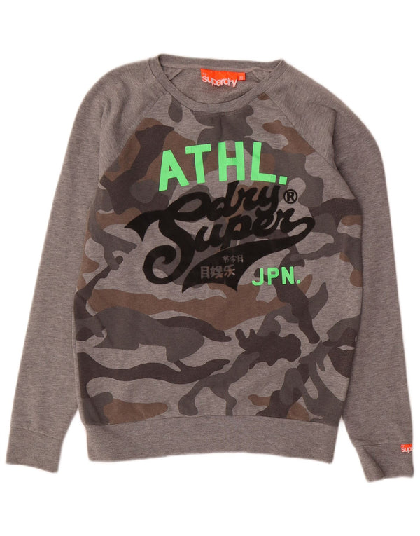 Superdry Mens Graphic Sweatshirt Jumper Medium Grey Camouflage Polyester