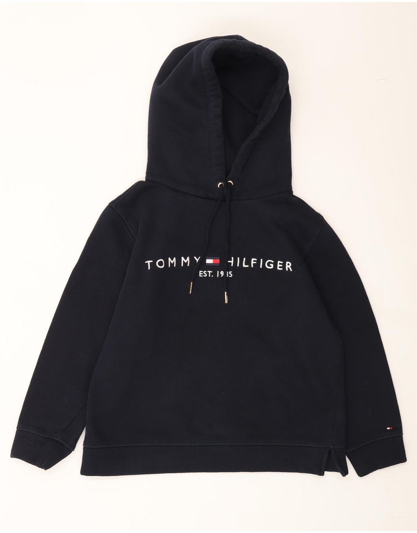 TOMMY HILFIGER Womens Graphic Hoodie Jumper UK 14 Medium Navy Blue