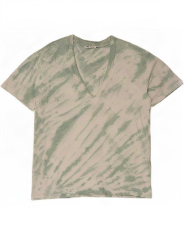 Zara Womens Oversized T-Shirt Top UK 10 Small Green Tie Dye Cotton