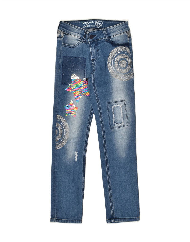 DESIGUAL Girls Slim Jeans 9-10 Years W22 L24  Blue Patchwork Cotton | Vintage Desigual | Thrift | Second-Hand Desigual | Used Clothing | Messina Hembry 