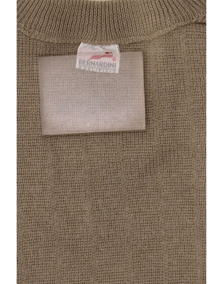 Bernardini Mens Crew Neck Jumper Sweater XL Khaki Geometric Wool