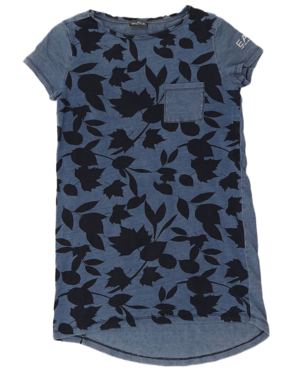 Emporio Armani Womens Graphic Loose Fit T-Shirt Dress UK 4 XS Blue Floral