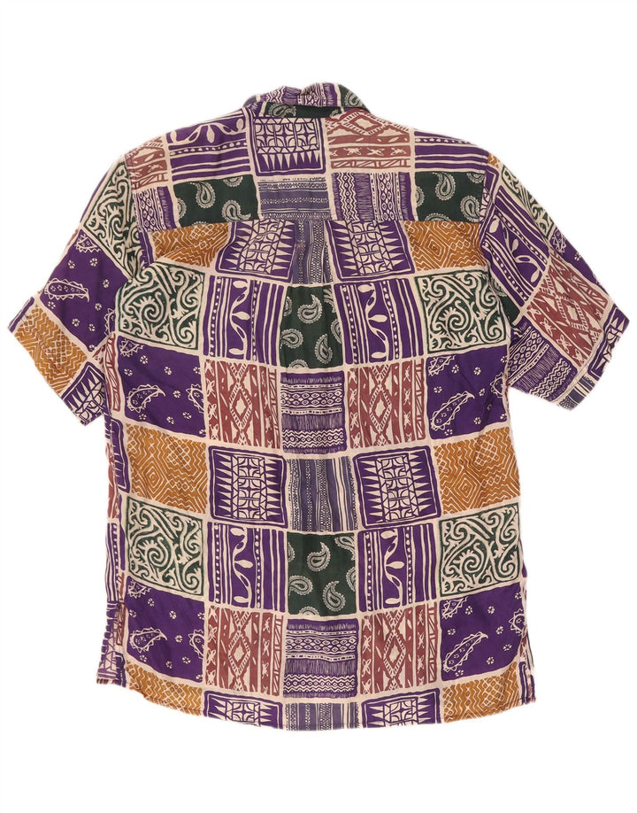 Vintage Womens Short Sleeve Shirt UK 14 Large Multicoloured Patchwork Silk