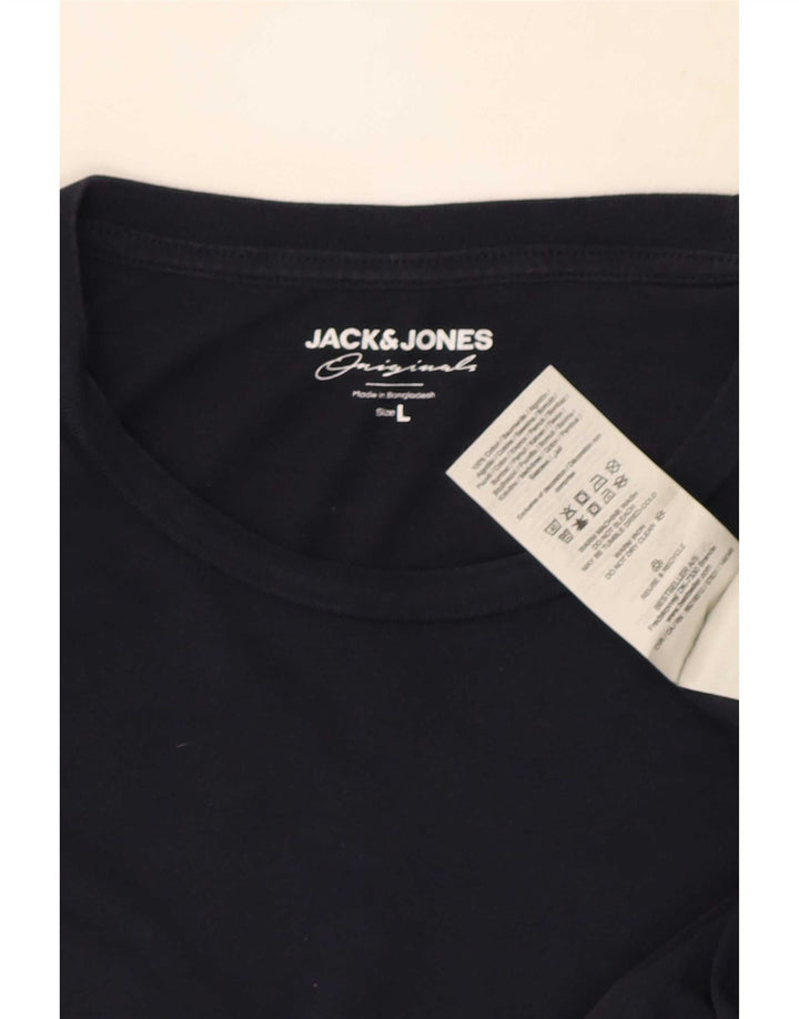 Jack & Jones Mens Top Long Sleeve Large Navy Blue Cotton
