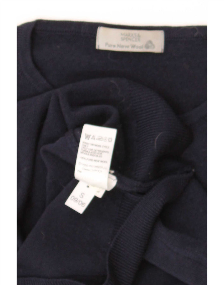 Marks & Spencer Womens Crew Neck Jumper Sweater UK 12 Medium Navy Blue Wool