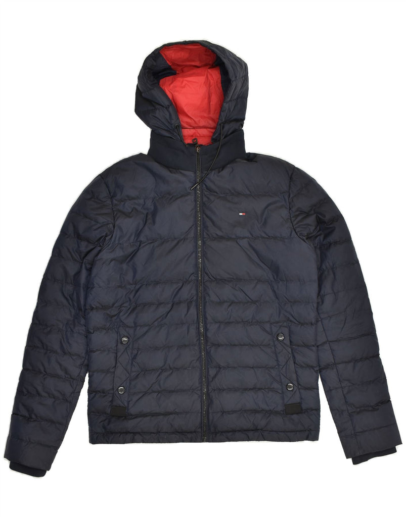 TOMMY HILFIGER Mens Hooded Padded Jacket UK 36 Small Navy Blue Polyamide | Vintage Tommy Hilfiger | Thrift | Second-Hand Tommy Hilfiger | Used Clothing | Messina Hembry 