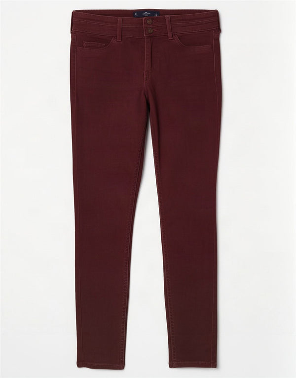 Hollister Womens Crop Skinny Jeans US 0 XS W24 L26 Burgundy Cotton