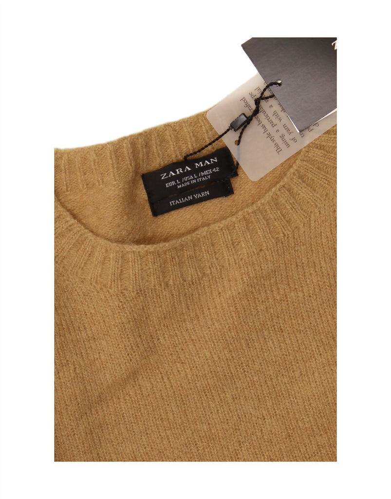 ZARA Mens Crew Neck Jumper Sweater Large Beige Wool Vintage Zara and Second-Hand Zara from Messina Hembry 