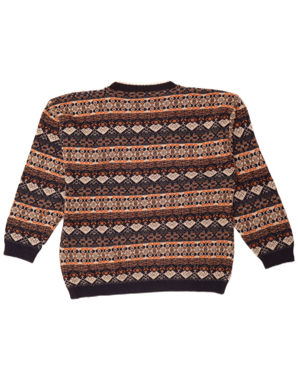 Vintage Mens Crew Neck Jumper Sweater XL Multicoloured Fair Isle Cotton