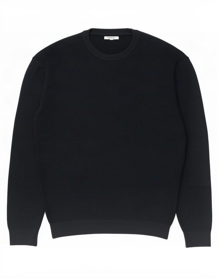 Zara Mens Crew Neck Jumper Sweater Large Black Cotton
