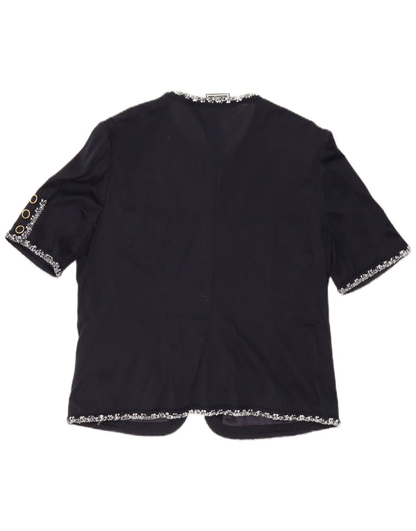 Luisa Spagnoli Womens Short Sleeve Cardigan Top IT 50 XL Navy Blue Cotton