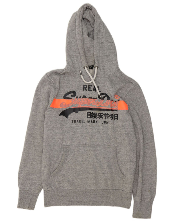 Superdry Mens Graphic Hoodie Jumper Large Grey Flecked Cotton
