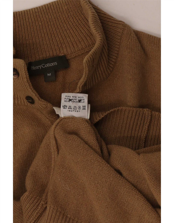 Henry Cottons Mens Button Neck Jumper Sweater Medium Beige Wool