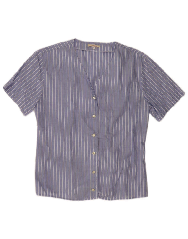 PAOLO PECORA Womens Short Sleeve Shirt UK 10 Small Blue Pinstripe Cotton