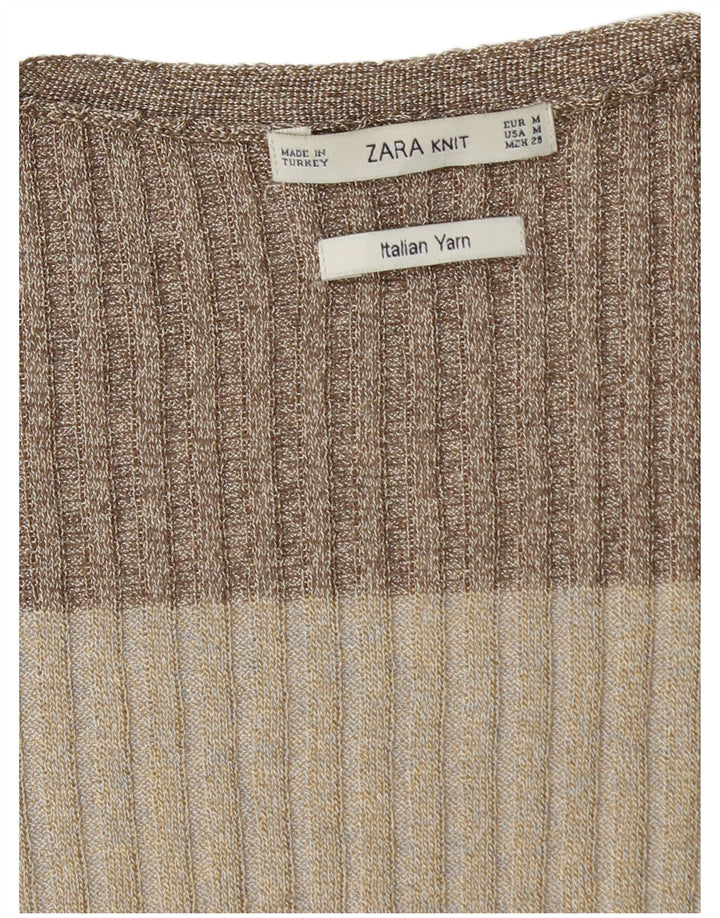 Zara Womens Longline Cardigan Sweater UK 12 Medium Multicoloured Striped