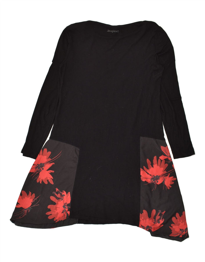 DESIGUAL Womens 3/4 Sleeve Tunic Dress UK 16 Large Black Floral | Vintage Desigual | Thrift | Second-Hand Desigual | Used Clothing | Messina Hembry 