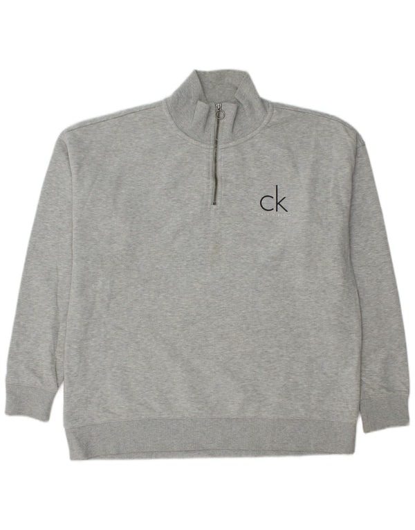 CALVIN KLEIN JEANS Mens Zip Neck Sweatshirt Jumper Medium Grey