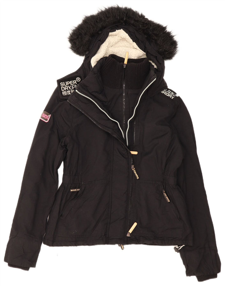 Superdry Womens Hooded Windbreaker Jacket UK 16 Large Black Polyester
