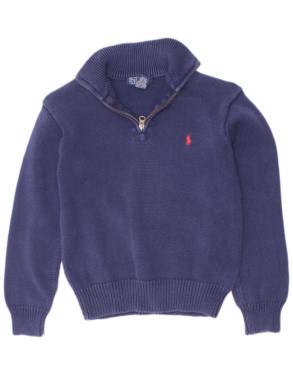 Polo Ralph Lauren Boys Zip Neck Jumper Sweater 9-10 Years Small Navy Blue