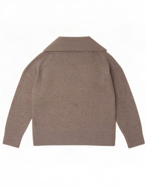 Massimo Dutti Womens Oversized Polo Neck Jumper Sweater UK 12 Medium Grey