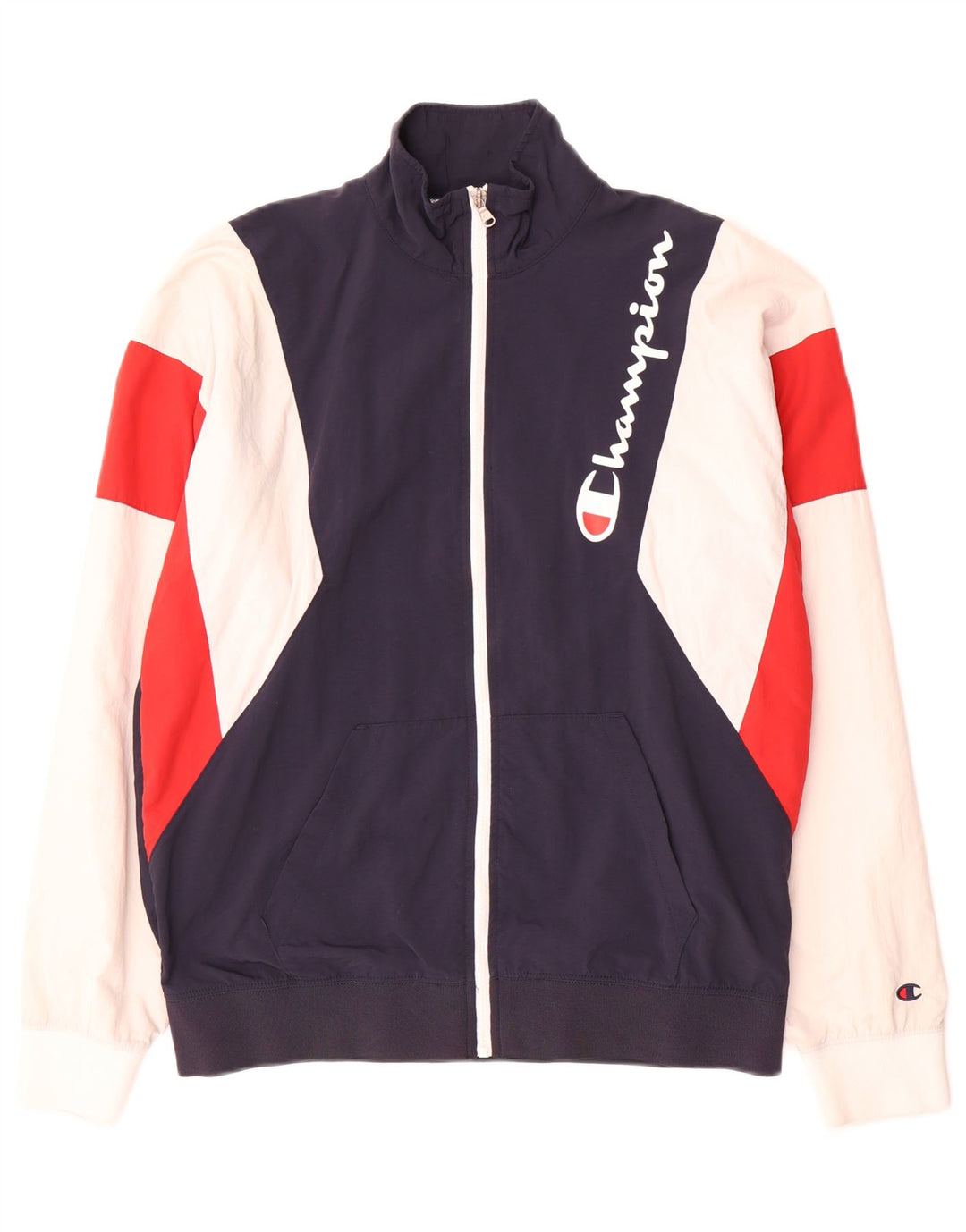 Champion Mens Graphic Tracksuit Top Jacket Medium Navy Blue Colourblock