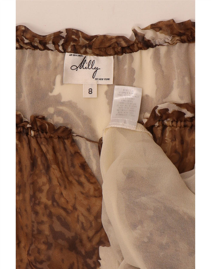 Milly Womens 3/4 Sleeve Off Shoulder Top US 8 Medium Brown Paisley Silk