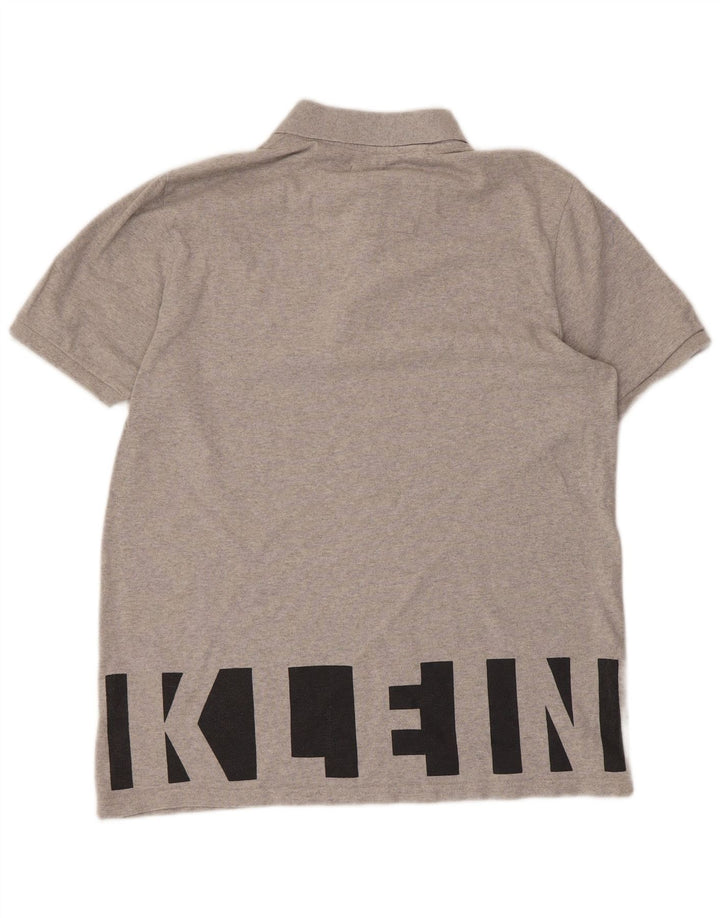 CALVIN KLEIN JEANS Mens Graphic Polo Shirt Medium Grey Cotton