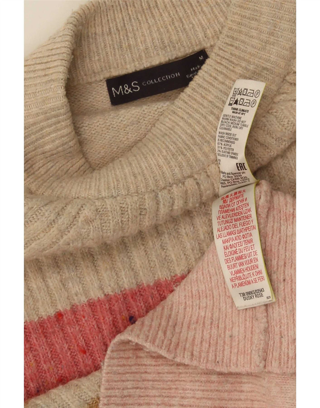 Marks & Spencer Womens Crew Neck Jumper Sweater UK 16 Medium Pink Striped